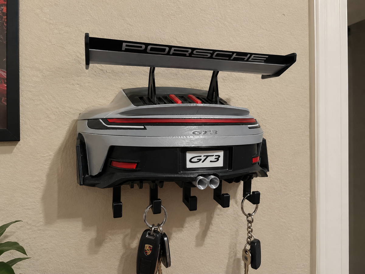 Porsche Sports Car Wall Mount Key Holder – GT3 Style Garage Decor, Car Key Organizer, Automotive Wall Art, Racing Gift, Man Cave Decor