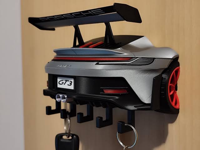 Porsche Sports Car Wall Mount Key Holder – GT3 Style Garage Decor, Car Key Organizer, Automotive Wall Art, Racing Gift, Man Cave Decor